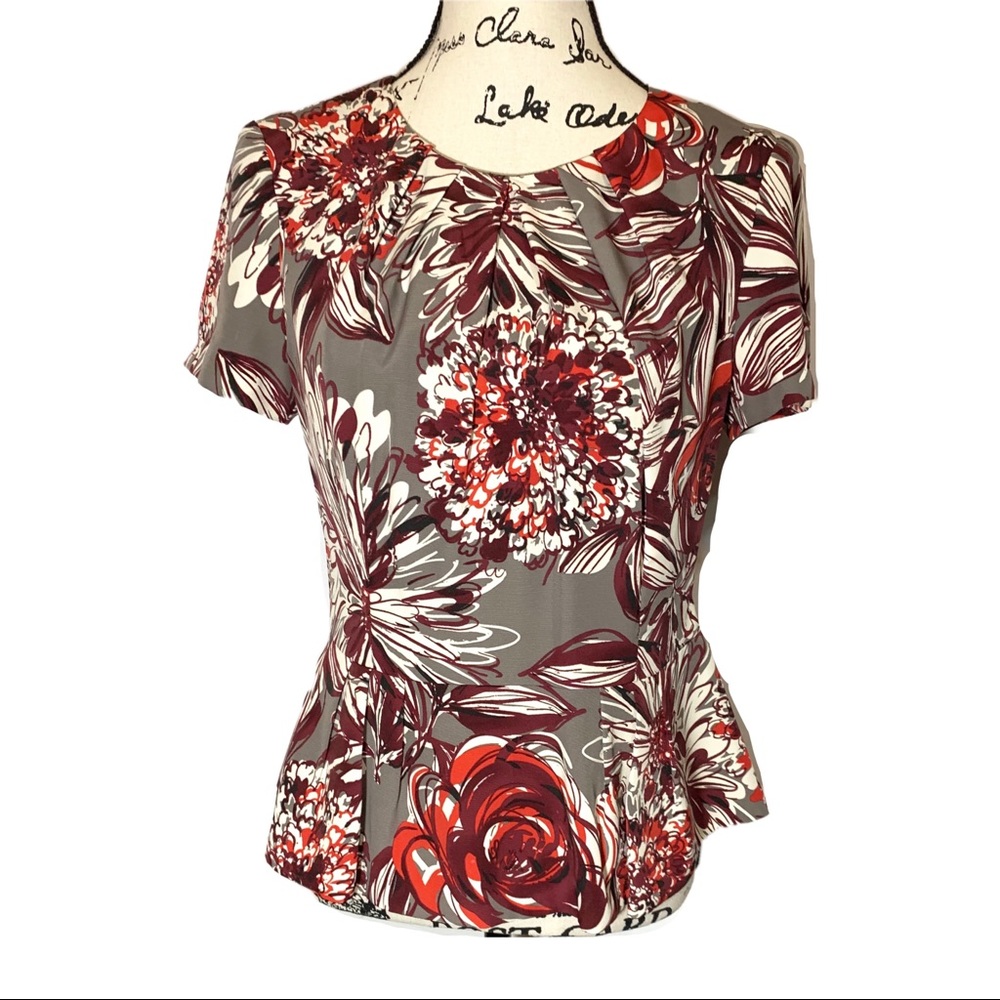 Trina Turk Silk Peplum Blouse Floral
